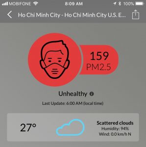 Ho Chi Minh City PM 2.5 AQI reading start of test